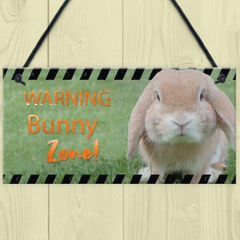 RED OCEAN Funny Bunny Zone Rabbit Lover Gift Ideas Door Hutch Funny Pet Sign Rabbit Accessories