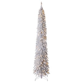 Home Heritage Tinsel Tree 7 Foot Skinny Pencil Pre-Lit Artificial Christmas Tree Holiday Decor with 150 Warm White LED Lights and Stand, Silver