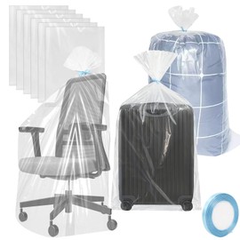 Realjoy 6 Pack Large Clear Plastic Storage Bags,90x120cm Suitcase Storage Bags,Heavy Duty Plastic Bags Large for Luggage,Suitcases,Clothes,Quilts,Stuffed Toys Moving Storing（Includes 22m ribbon）