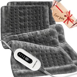 PAGOBETTER Soft Flannel 12"x24" Electric Heating Pad - Fast Heat to 150°F, Auto Shut-Off, Moist/Dry Options, Washable - Perfect Winter Gift - Color: Gray*2