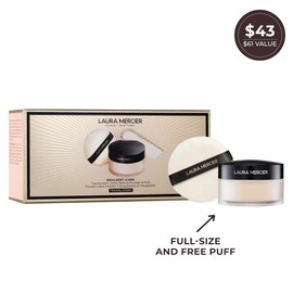 Laura Mercier Translucent Loose Setting Powder, 24HR Shine Control, Soft Matte Finish, Long Lasting Wear, Best for Normal to Oily Skin, Velour Puff Included, Indulgent Icons Holiday Gift Set