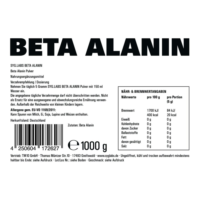 Beta Alanin - 1000g reines Beta Alanine Pulver - vegan