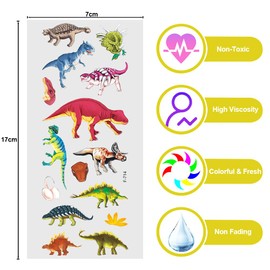 Vicloon 3D Stickers for Kids, 12 Sheets Toddler Puffy Stickers, Fluffy Stickers, Vivid Kids Stickers, 3D Stickers for Boys, Girls, Teacher as Reward (Dinosaur)