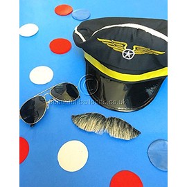 Beautiful Balloons Pilot's Hat and Aviator Kit with Moustache - perfect for top gun dress up!