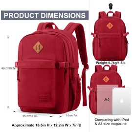 SUPACOOL Casual Backpack for Men and Women, School Backpack for Boys, Girls and Kids, Laptop Compartmen(Red)
