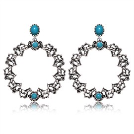 Western Turquoise Earrings Derby Horseshoe Earrings for Women Kentucky Derby Race Day Turquoise Flowers Retro Jewelry (Horseshoe)