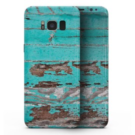 Design Skinz Design Skinz Turquoise Chipped Paint on Wood Full-Body Wrap Decal Skin-Kit for The Galaxy S9