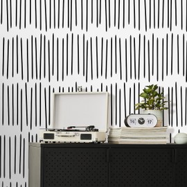 Coloritto Modern Minimalist Peel and Stick Wallpaper | Removable Self Adhesive Scandinavian Black White Mural | Chevron Boho Lines (1 roll 24" W x 84" H)