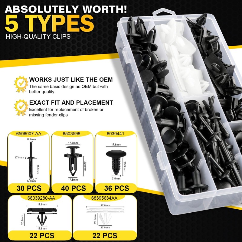 moveland Fender Flare Clips for Jeep Wrangler - 5 Size