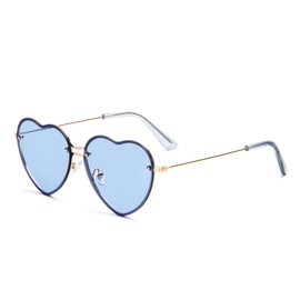 PARTY GO Heart Shape Sunglasses Woman Fashion Rimless Sunglasses UV400 Party Glasses, Blue