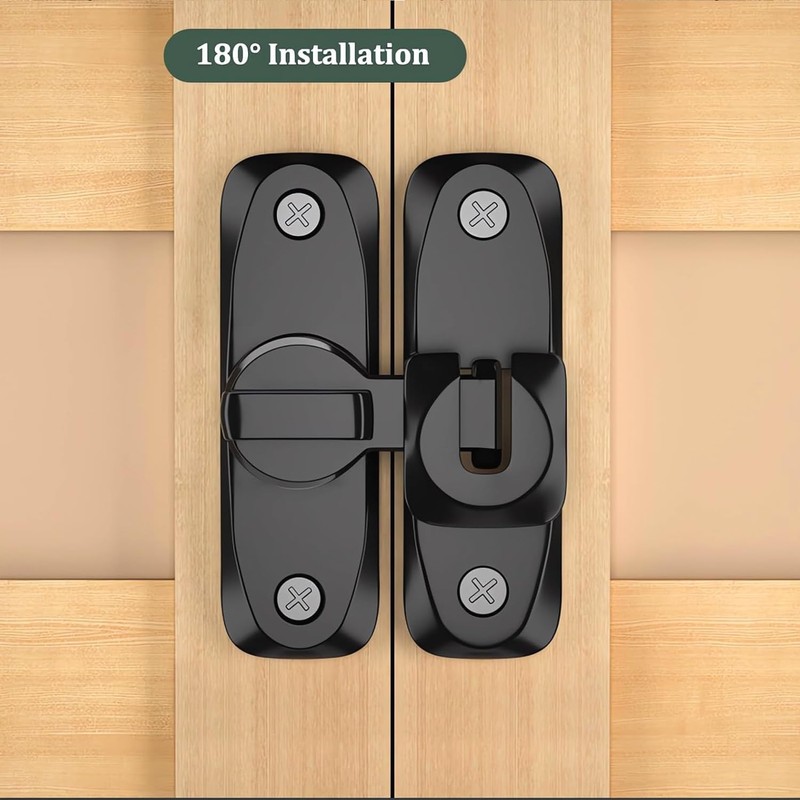 2 Pack Barn Door Lock, 90/180 Degree Gate Latches, Zinc