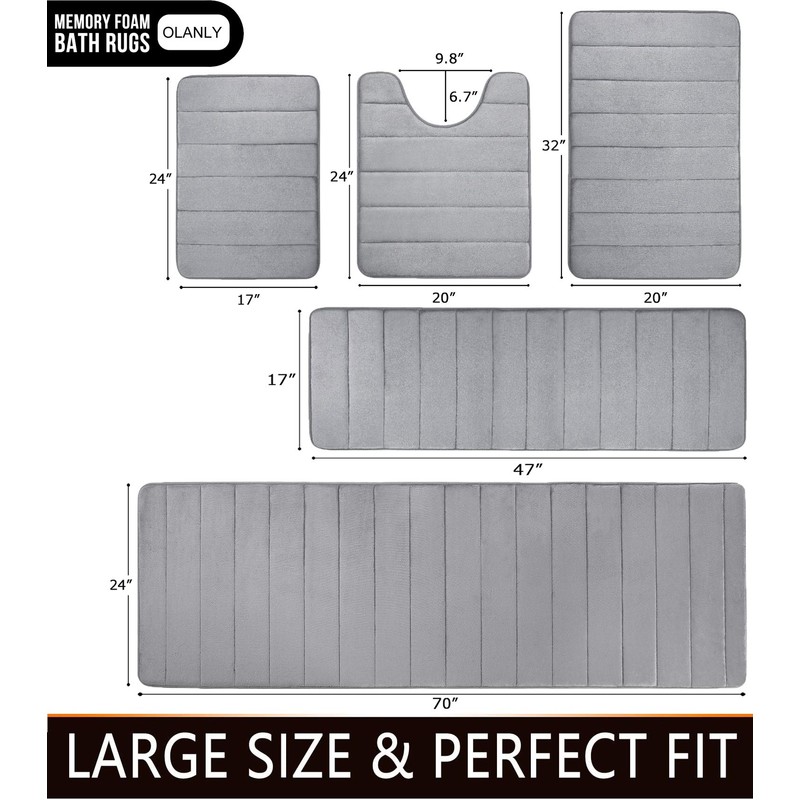 OLANLY Memory Foam Soft Bath Mats Non-Slip Absorbent Bathroom Rugs