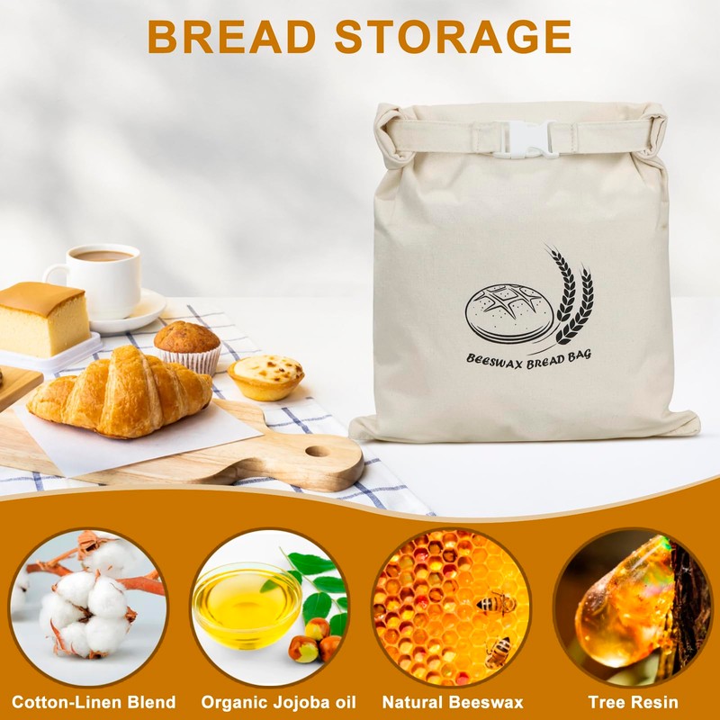 Beeswax Bread Bags for Sourdough Storage, 2 Packs Reusable Containers