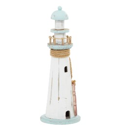 Deco 79 Wood Light House Decorative Sculpture Home Decor Statue, Accent Figurine 6" x 6" x 15", White