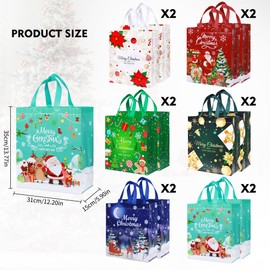 AUERVO 6PCS Christmas Bags Large with Handle Reusable Non-woven Xmas Bag for Gifts Wrapping Shopping Xmas Event Party
