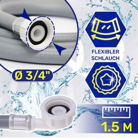Inlet Hose Washing Machine and Dishwasher 1.5 m Water Hose for Temperatures up to 25 °C Pressure from 20 to 60 Bar Connection is Straight and Angled Diameter 3/4 Inch Made in Italy MONTERAL