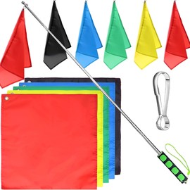 CHSG 7 PCS Horse Training Flag Suit, Includes Five Colored Flag 44x44cm, 2-Meter Telescopic Flag Pole, And One Stainless Steel Buckle, Suitable For Equestrian Fields, Competition Signals, Guidance