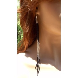 BeadsCorner NATIVE STYLE HANDCRAFTED BLACK SILVER LONG STATEMENT HOOK EARRINGS 8 INCH 53/31