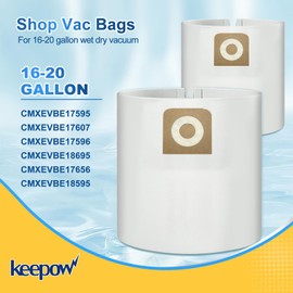 KEEPOW Vacuum Bags Compatible with Craftsman 16-20 Gallon Shop Vac, Also for Ridgid Disposable Wet Dry Vac, Replacement for CMXZVBE38749, Compatible with Craftsman Shop Vac Accessories 4-Pack