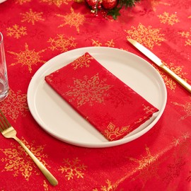 Kadut Christmas Napkins, Red & Gold Snowflake Cloth Napkins, Metallic Fabric (17x17 Inch) Set of 4 | Heavy Duty Fabric | Stain Proof Napkins for Harvest, Holiday, Fall, Parties, Christmas
