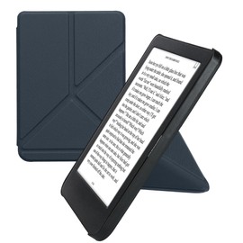 kwmobile Origami Case Compatible with Kobo Clara BW/Colour Case - Slim PU Leather Cover with Stand - Dark Blue