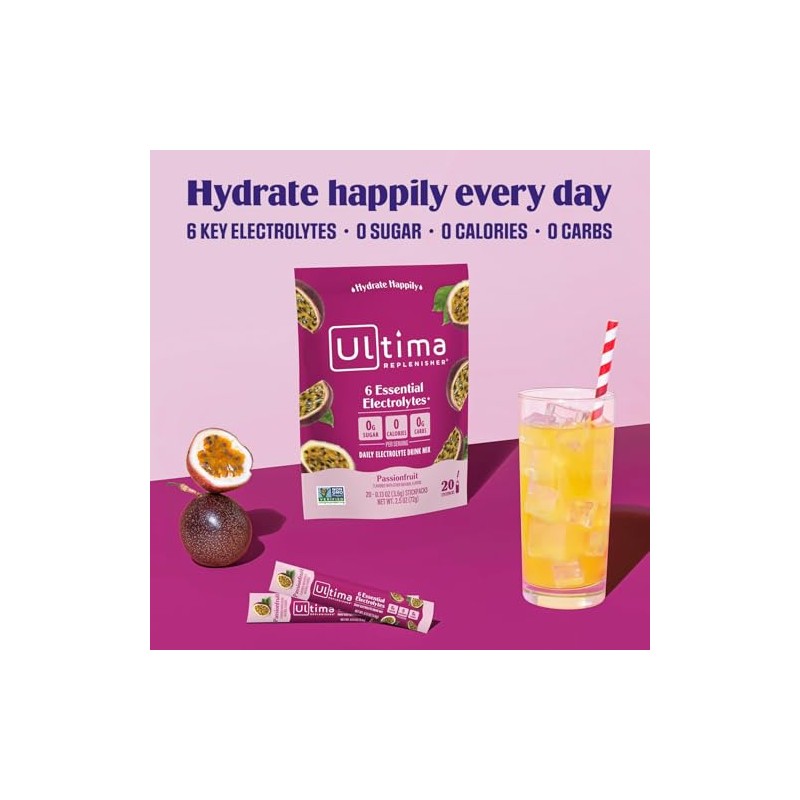 Ultima Replenisher Electrolyte Hydration Powder Passionfruit Count Stickpacks Sugar Free