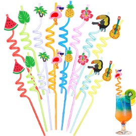 16pcs Beach Drinking Straws for Kids, BetterJonny Fun Creature Drinking Straws Silly Swirly Straws Reusable Summer Pool Beach Theme Straws for Kids Party Decorations