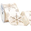 Ribbli Champagne Snowflake Wired Ribbon,White Satin with Big Glitter Snowflake