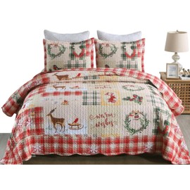 MarCielo Christmas Quilt Set Bedspread Set B021(Queen),Red