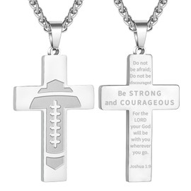 GLITTO Football Cross Necklace for Boys Men Christian Religious Pendant Chain Baptism First Communion Confirmation Gifts Christmas Jewelry Teenage Boys Age Him Football Accessories Silver