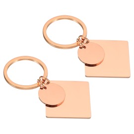 PATIKIL 2Pcs Metal Stamping Blanks, Metal Keychain Blanks Square Stamping Tags Blanks Stainless Steel DIY Round Name Tag for Laser Engraving Lover, Rose Gold