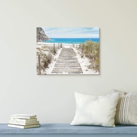 Beach Wall Art Canvas Artwork: Coastal Ocean Scene Picture Decor Modern Panoramic Seascape Wave Seaside Prints Contemporary Nature Landscape Boardwalk Scenic Painting for Living Room Bedroom Office