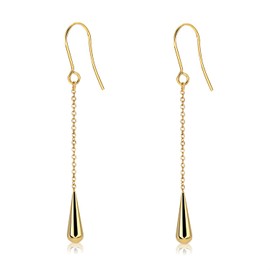 KVANU Minimalist Elegant Stainless Steel Long Tassel Chain Teardrop Dangle Drop Earrings for Women Dainty Jewelry Gifts (Gold)