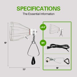 Simple Deluxe Clamp Lamp Light with Ceramic Base, 10.5 Inch Aluminum Reflector and 6 Feet Power Cord for Heat Lamp & Work Light, 1-Pack