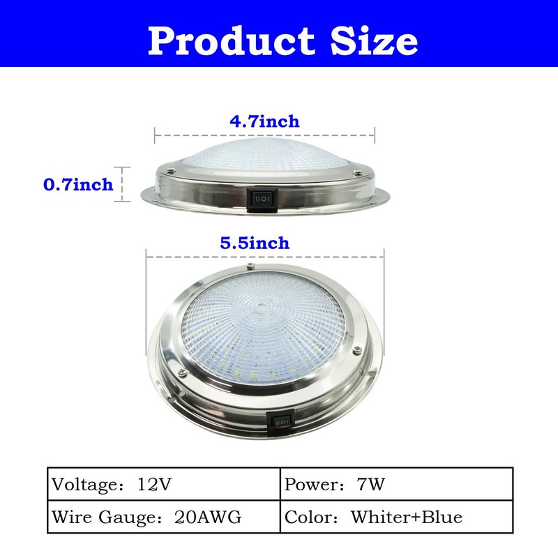 SMIXCTEK Marine Boat Dome Light, Dual Color 5.5" 12V LED