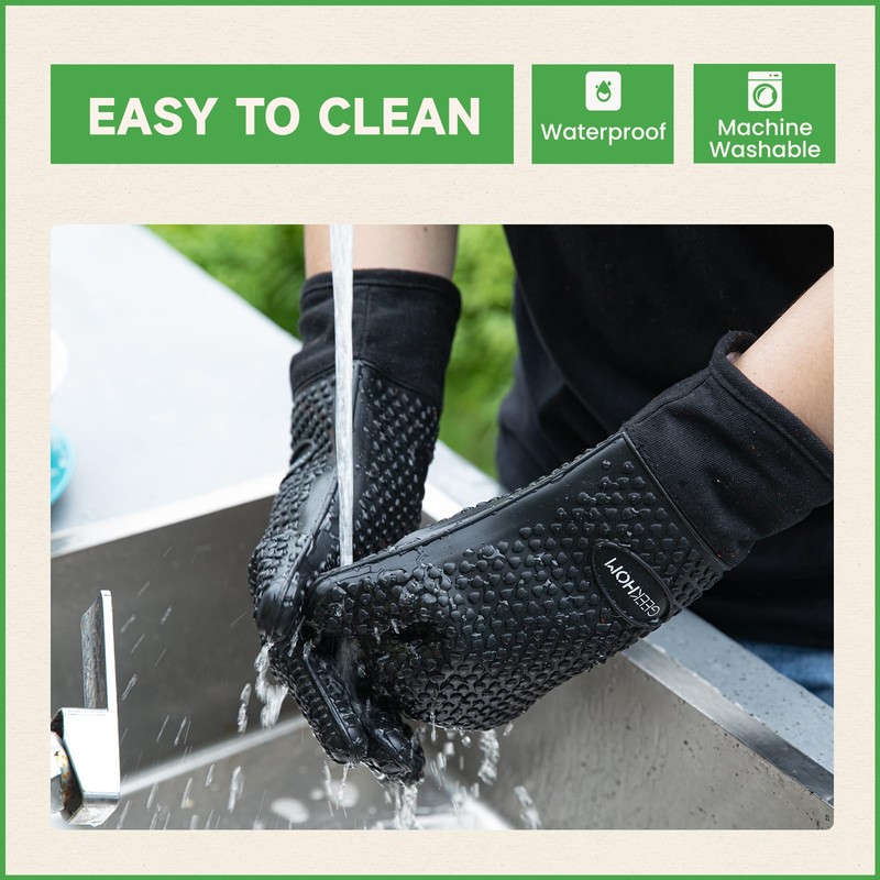 GEEKHOM Silicone Oven Gloves Heat Resistant BBQ Gloves with Cotton