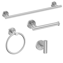 USHOWER Brushed Nickel Bathroom Hardware Set, Modern 18-Inch Towel Bar Set Wall Mounted, Durable SUS304 Stainless Steel Bathroom Accessories Set, 4-Piece