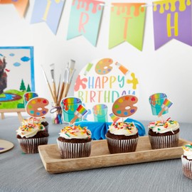 Sparkle and Bash 59 Piece Art Birthday Party Decorations Kit with - Art Party Balloons, Banner, Swirl Cutouts, Honeycomb Table Centerpieces - Birthday Kit