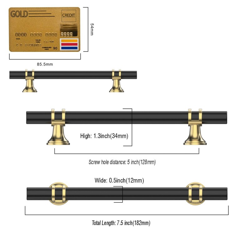 Amerdeco 10 Pack Matte Black and Gold Cabinet Pulls 5