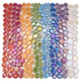 Samjobroad Rainbow Mosaic Pieces + White Iridescent Tiles – 8 Colors, Total 1.23 lb Round Glass Mosaic Tiles, Assorted Sizes for Crafts & Home Decoration Projects