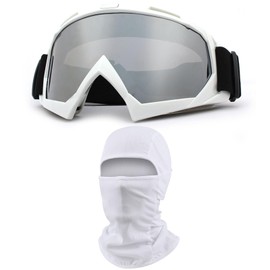 immoono ATV Dirt Bike Motorcycle Goggles with Balaclava Face Cover, Motocross Riding Offroad Glasses for Men Women with Face Mask, White Frame Silver Lenses