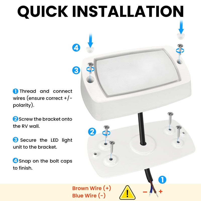 Gloppers Aluminum RV Exterior Porch Light, Dual-Color LED with Switch,