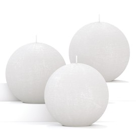 CANDWAX Set of 3 Round Candles Ball 3 inch - Snowball Candles Perfect as Wedding Decorations and as Spherical Candles for Home Decor - Unscented Candles Long Burning - White Candles