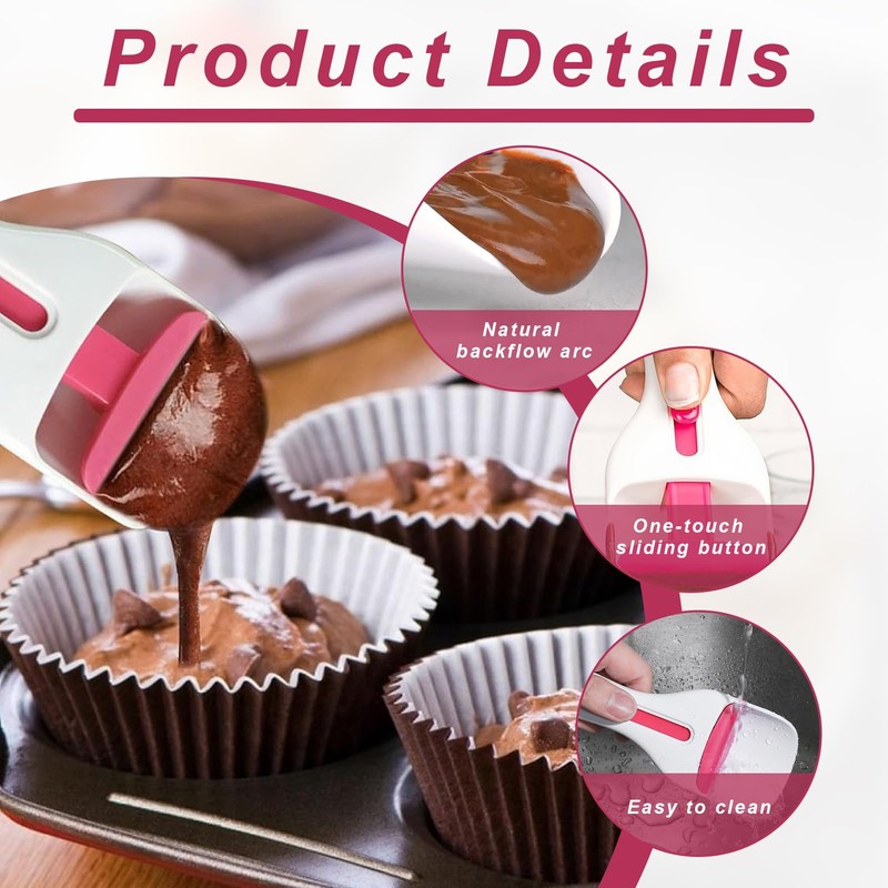 2 pcs Cupcake Scoop,Cupcake Scoop Batter Dispenser,Cupcake Batter Dispenser,One Click