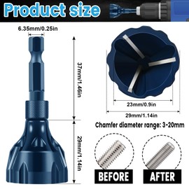 Hakkin 2Pcs Tungsten Carbide Deburring External Chamfer Tool 1/8"-3/4"(3mm-20mm), Deburring Chamfering Drill Bit for Metal, Bolt Thread Repair with Quick Release Hex Shank（Blue）