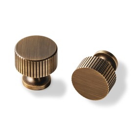 Kourpulon 10 Pack Antique Brass Cabinet Knobs Dresser Drawer Solid Brass Knobs Striped Wardrobe Kitchen Bedroom Hardware Pulls Handles(1-1/8"x1-1/8/28mmx28mm)