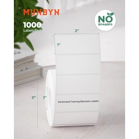MUNBYN MUNBYN 2x1 Inch Thermal Sticker Labels, Address Barcode Self-Adhesive Label Paper for Direct Thermal Printer and Business, Shipping Mailing Name Rectangle White Stickers, 12000 Sheets/12 Rolls