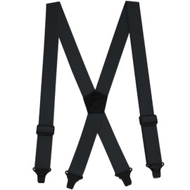 Buyless Fashion Heavy Duty Suspenders for Men - 48" Adjustable Straps 1 1/2" - X Back with Black Plastic Clips - 5147-Gray