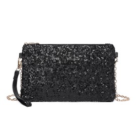 Miss Lulu Damen Fashion Sequin Mini Clutch, Women's Small Crossbody Bag for Weddings, Dates, and Various Occasions (Black)