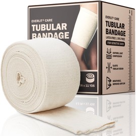 EVERLIT Organic Cotton Elasticated Tubular Bandage Latex-Free | Machine Washable Stockinette Moderate Compression for Arm, Knees, Legs, Joints | Sensitive Skin Tissue Support (Size G | 4.5" x 11 yd)